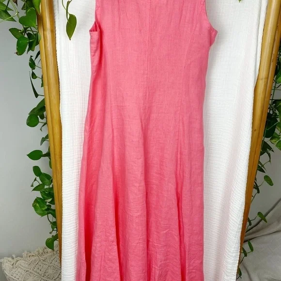 EILEEN FISHER IRISH LINEN CORAL WATERMELON MULTI STYLE TIE DRESS -  threedaughtersproperties.com